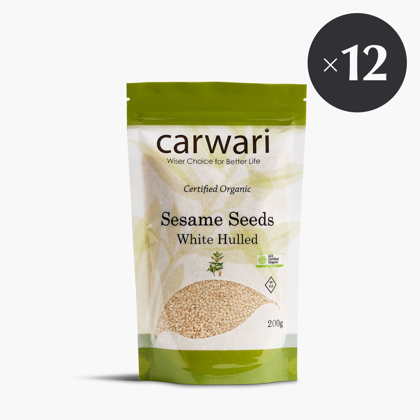 Carwari Organic White Hulled Sesame Seeds 200g x12 – Carton of 12 Bags